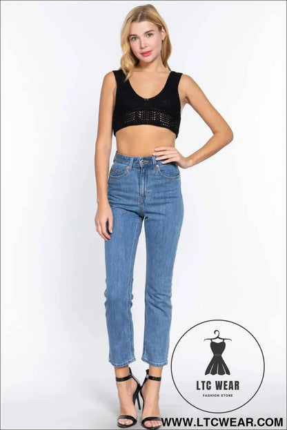 Textured Crop Sweater Tank Top