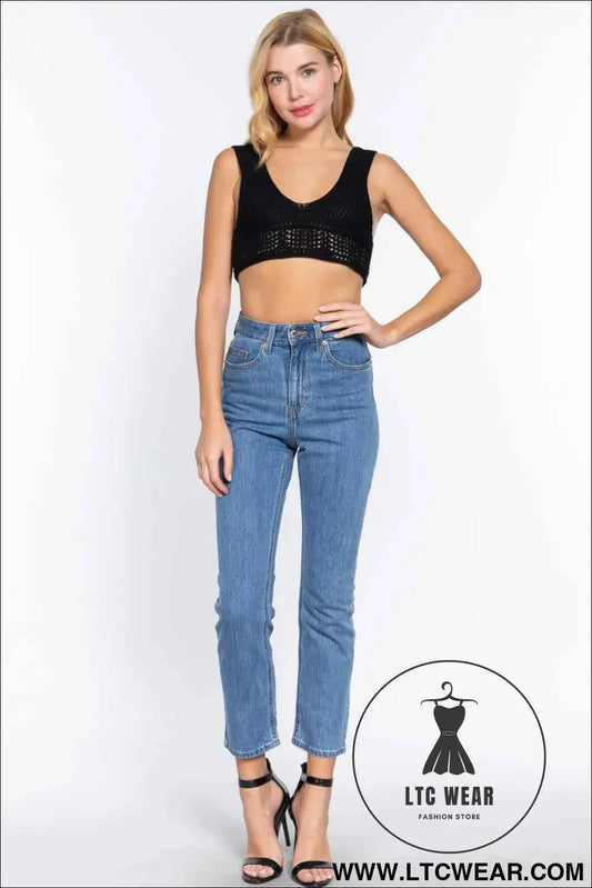 Textured Crop Sweater Tank Top