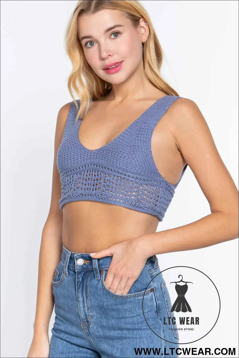 Textured Crop Sweater Tank Top