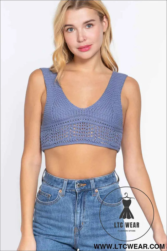 Textured Crop Sweater Tank Top