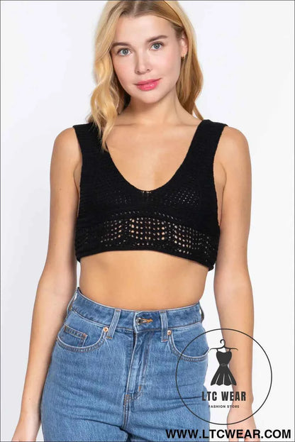 Textured Crop Sweater Tank Top