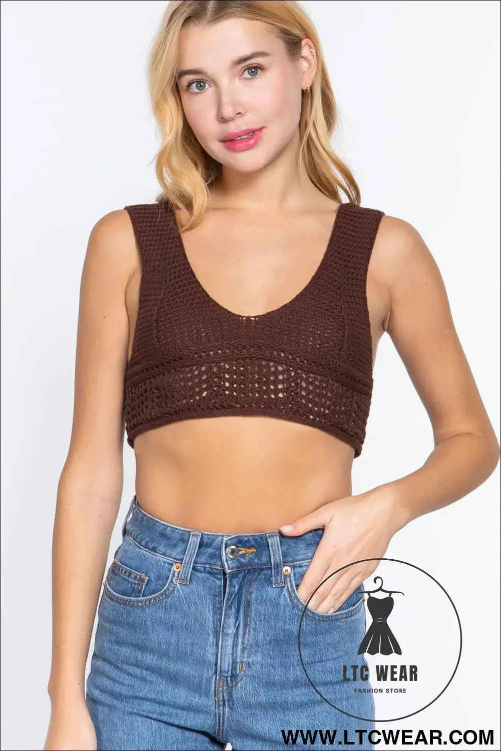 Textured Crop Sweater Tank Top