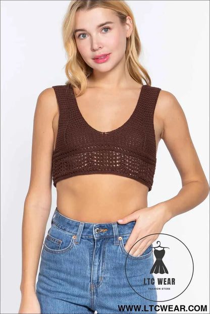 Textured Crop Sweater Tank Top
