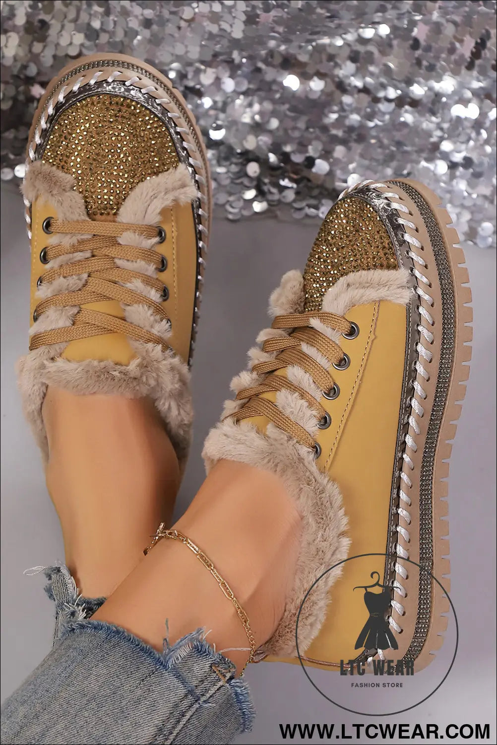 Thai curry fur trimmed patchwork lace up platform sneakers - thai curry / 37 / 100% polyester + 100% tpr - womens shoes