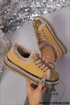 Thai curry fur trimmed patchwork lace up platform sneakers - womens shoes