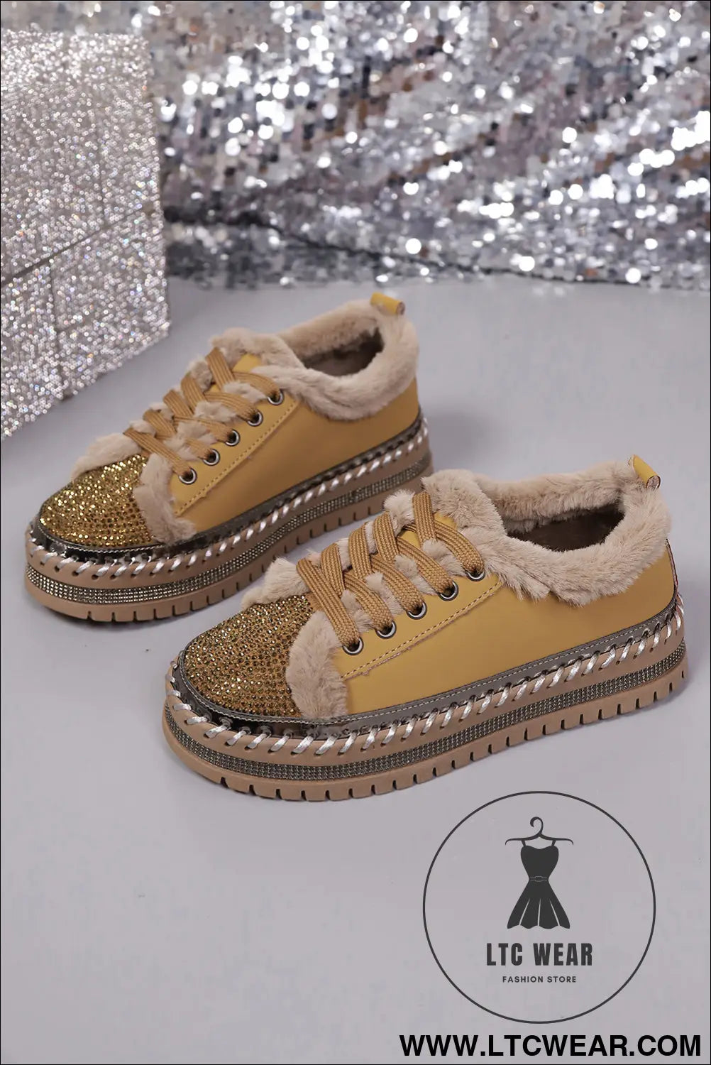 Thai curry fur trimmed patchwork lace up platform sneakers - womens shoes