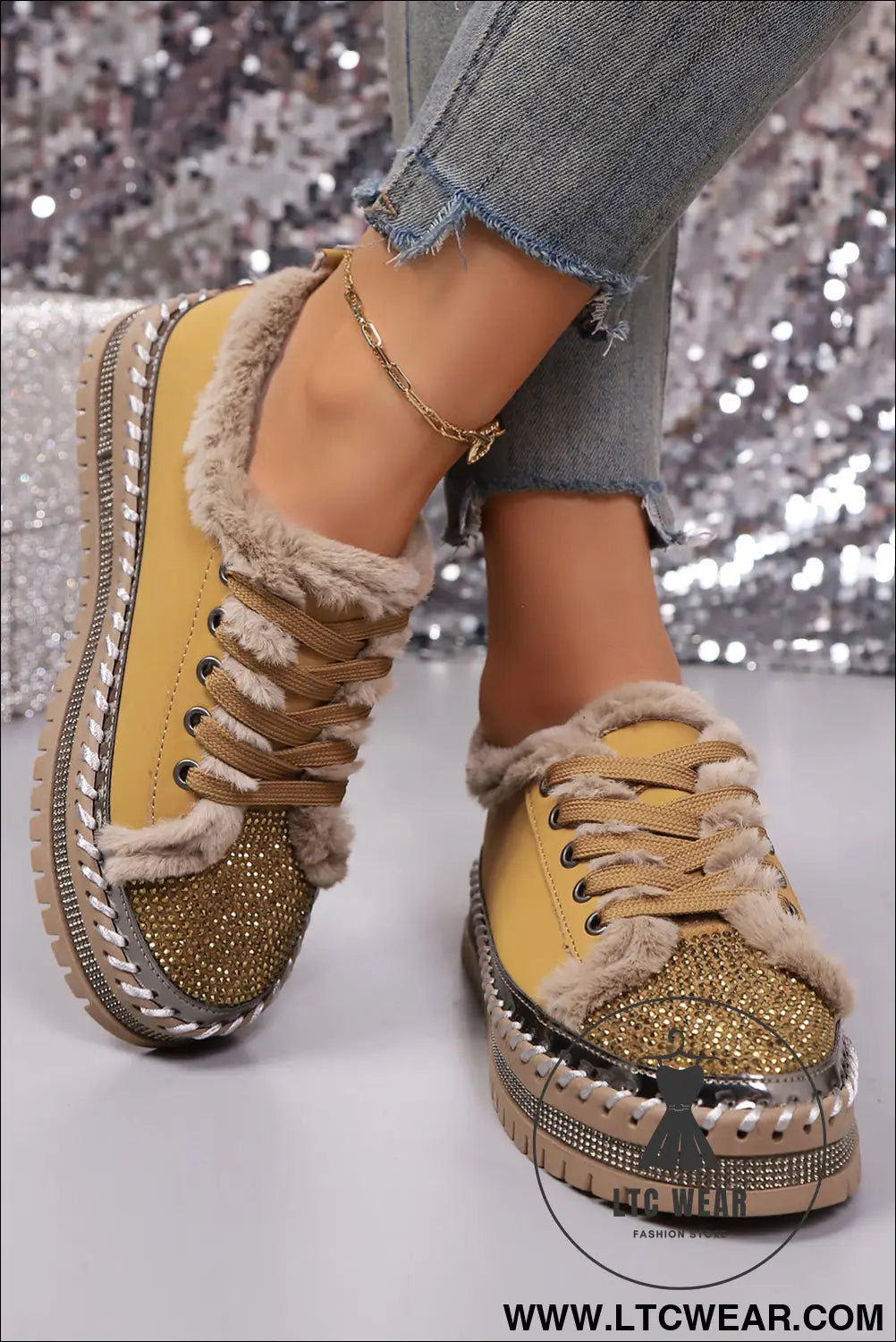 Thai curry fur trimmed patchwork lace up platform sneakers - womens shoes