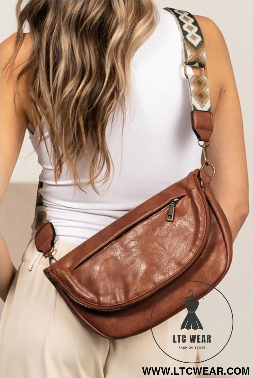 Thai curry wide strap pu leather crossbody bag - thai curry / one size / 95% pu + 5% alloy - crossbody bags