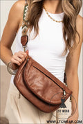 Thai curry wide strap pu leather crossbody bag - thai curry / one size / 95% pu + 5% alloy - crossbody bags