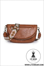 Thai curry wide strap pu leather crossbody bag - thai curry / one size / 95% pu + 5% alloy - crossbody bags