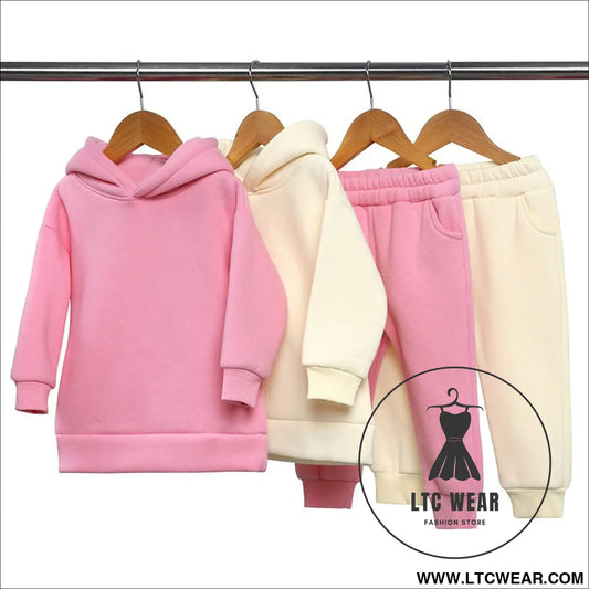 Thickened autumn and winter clothing children’s sports suit casual pullover hooded sweater trousers two-piece set