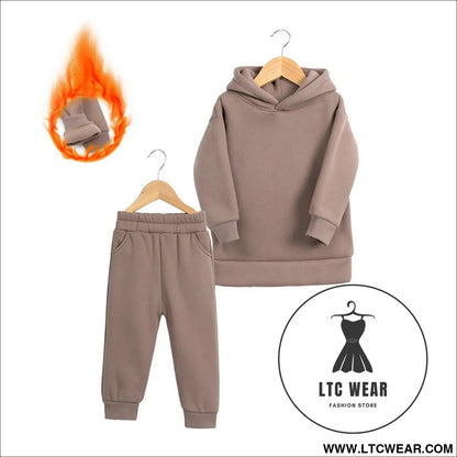Thickened autumn and winter clothing children’s sports suit casual pullover hooded sweater trousers two-piece set