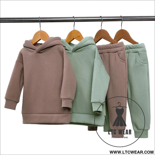 Thickened autumn and winter clothing children’s sports suit casual pullover hooded sweater trousers two-piece set