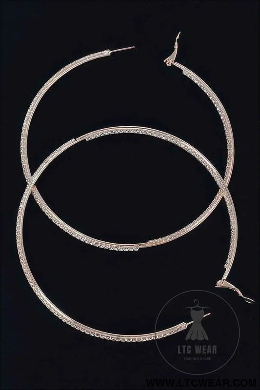 Thin Hoop Earrings With Rhinestone Details.