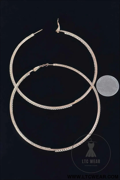 Thin Hoop Earrings With Rhinestone Details.
