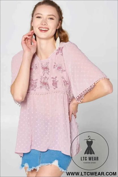 This Detailed Lace Trimmed Bubble Chiffon Blouse