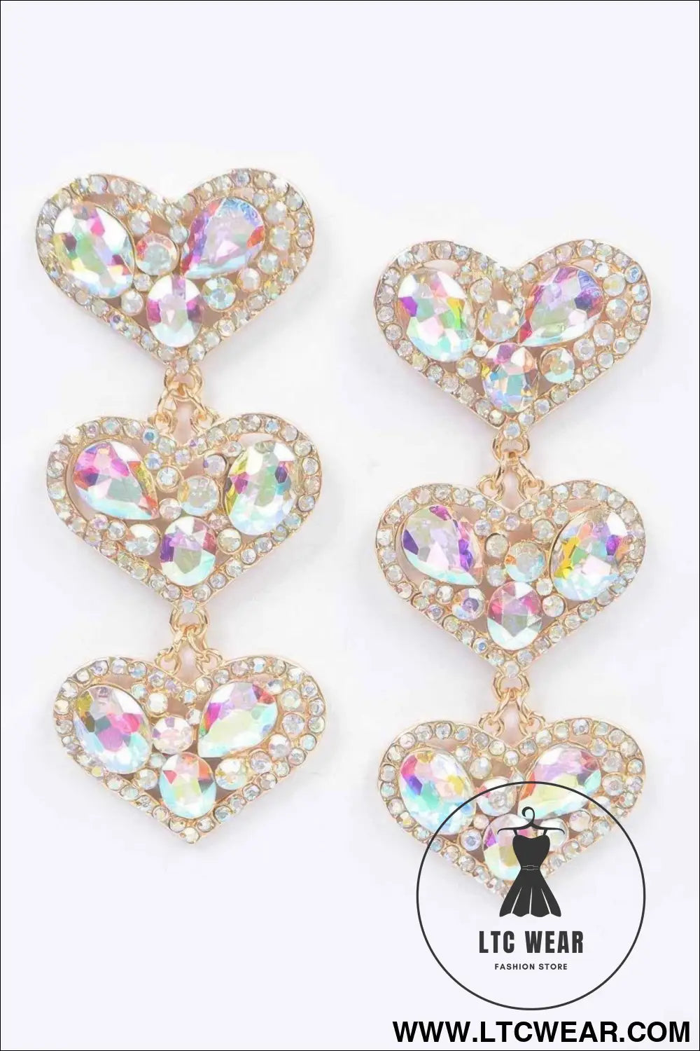 Three Heart Gem Earrings