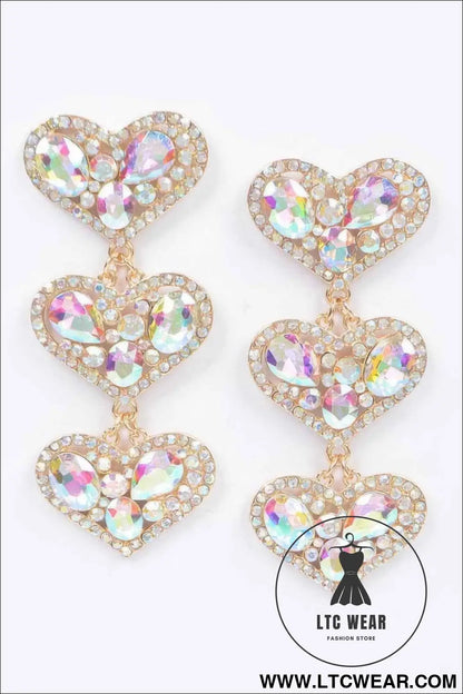 Three Heart Gem Earrings