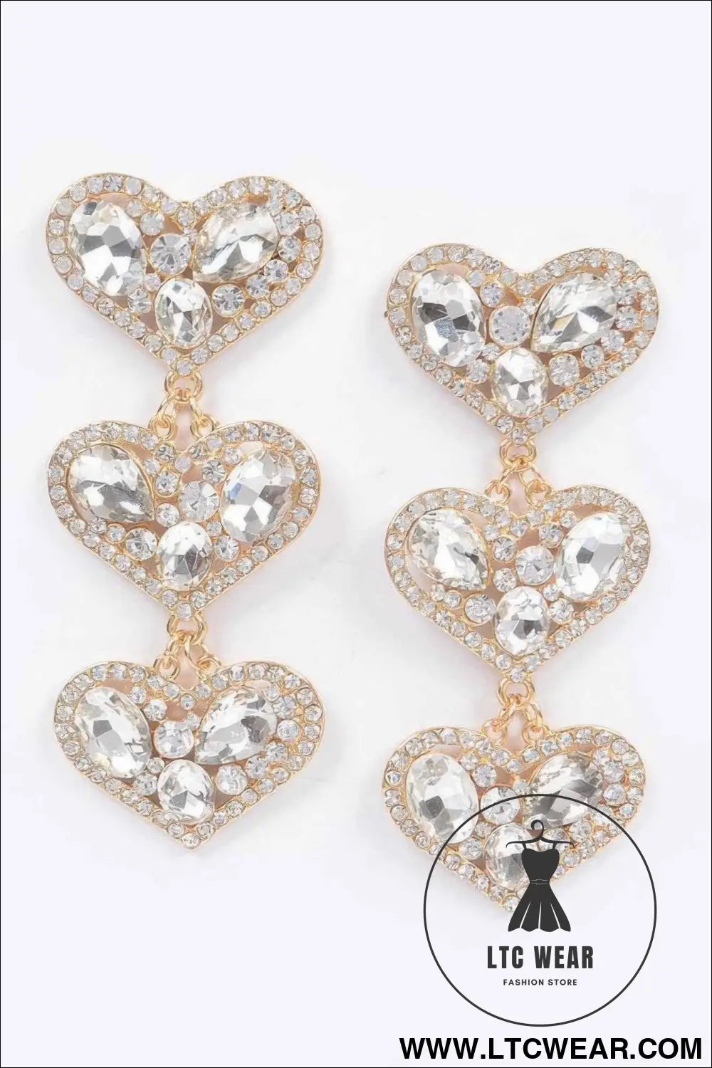 Three Heart Gem Earrings