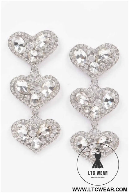 Three Heart Gem Earrings