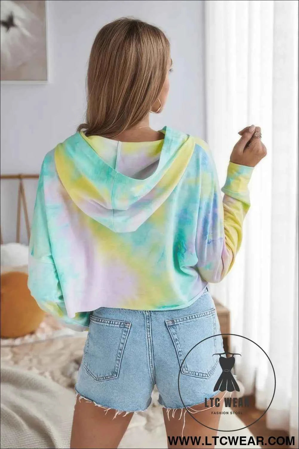 Tie Dye Crop Loose Pullover Hoodie