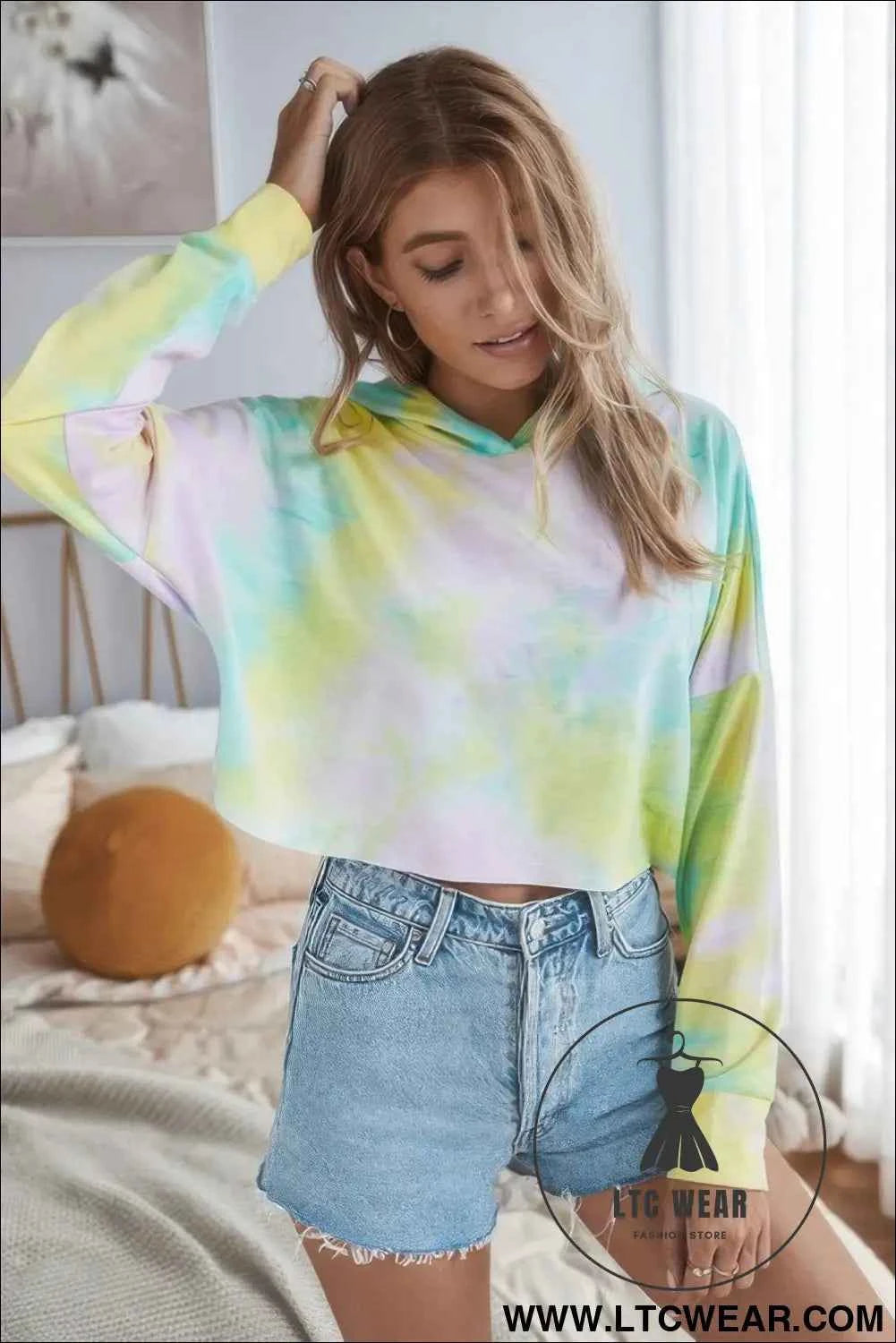 Tie Dye Crop Loose Pullover Hoodie