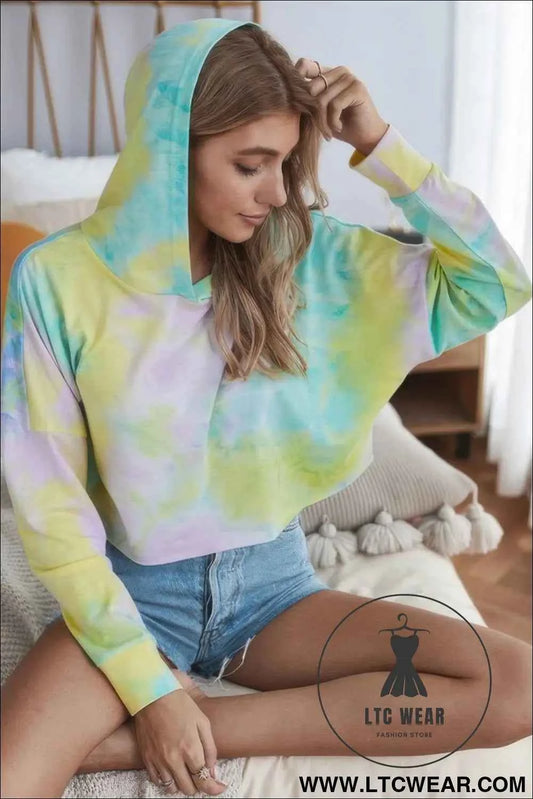 Tie Dye Crop Loose Pullover Hoodie