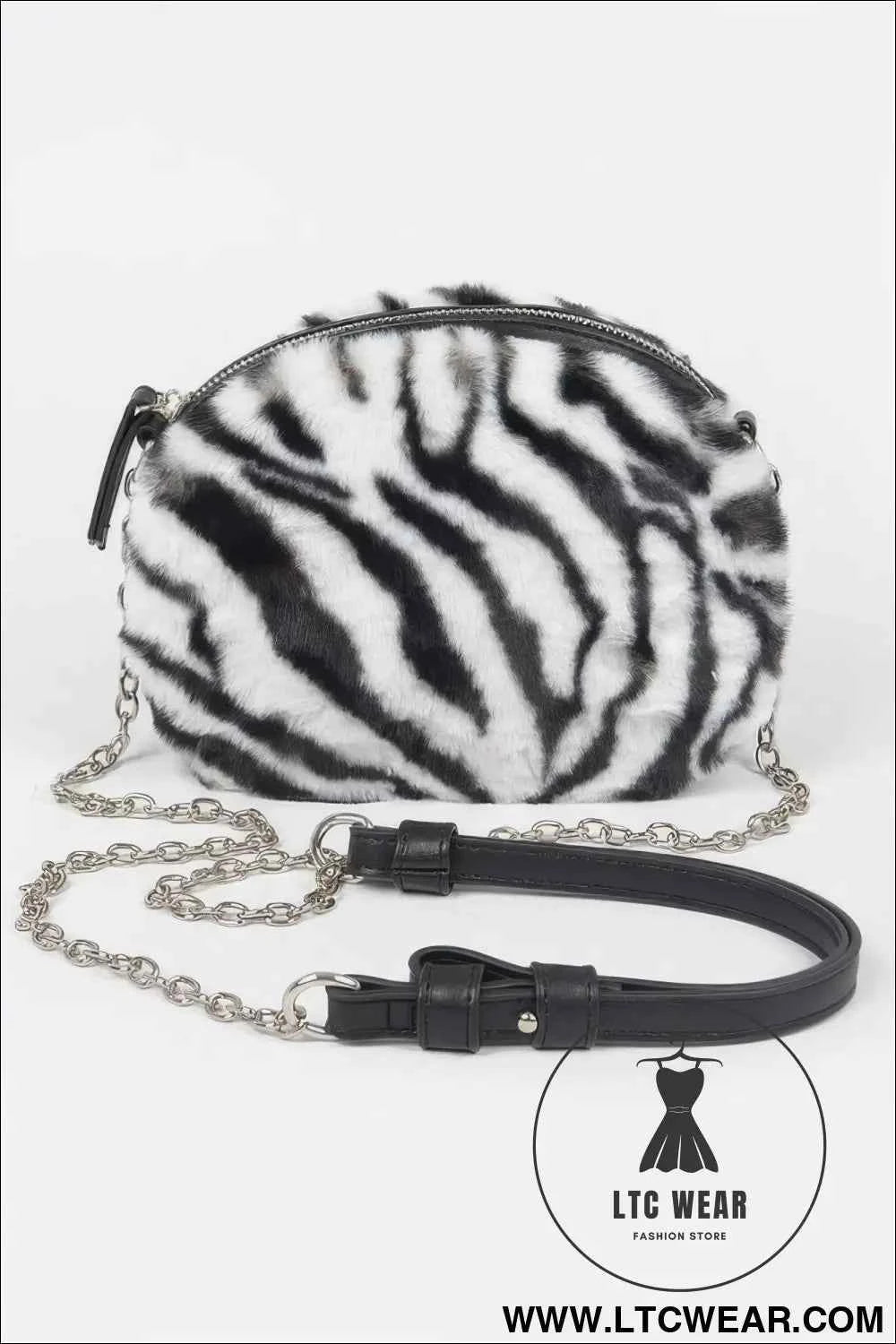 Tiger Print Crossbody Bag – Stylish Fur Zip Design