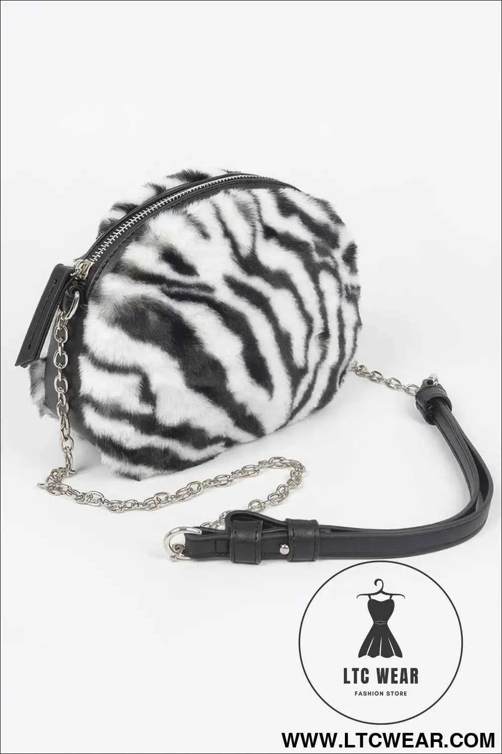 Tiger Print Crossbody Bag – Stylish Fur Zip Design