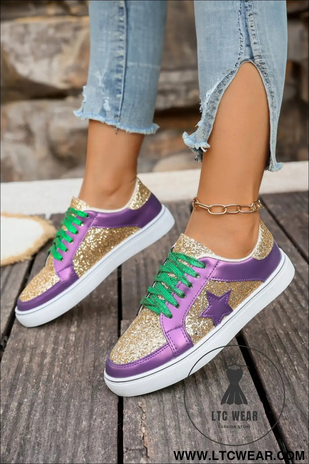 Tillandsia purple dearlove glitter star patchwork pu leather lace-up sneakers - tillandsia purple / 37 / 70% pvc + 30%