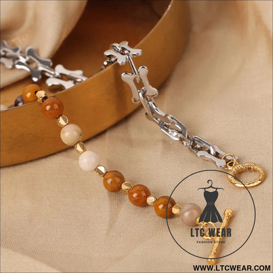 Titanium steel egg yolk stone necklace - silver / one size