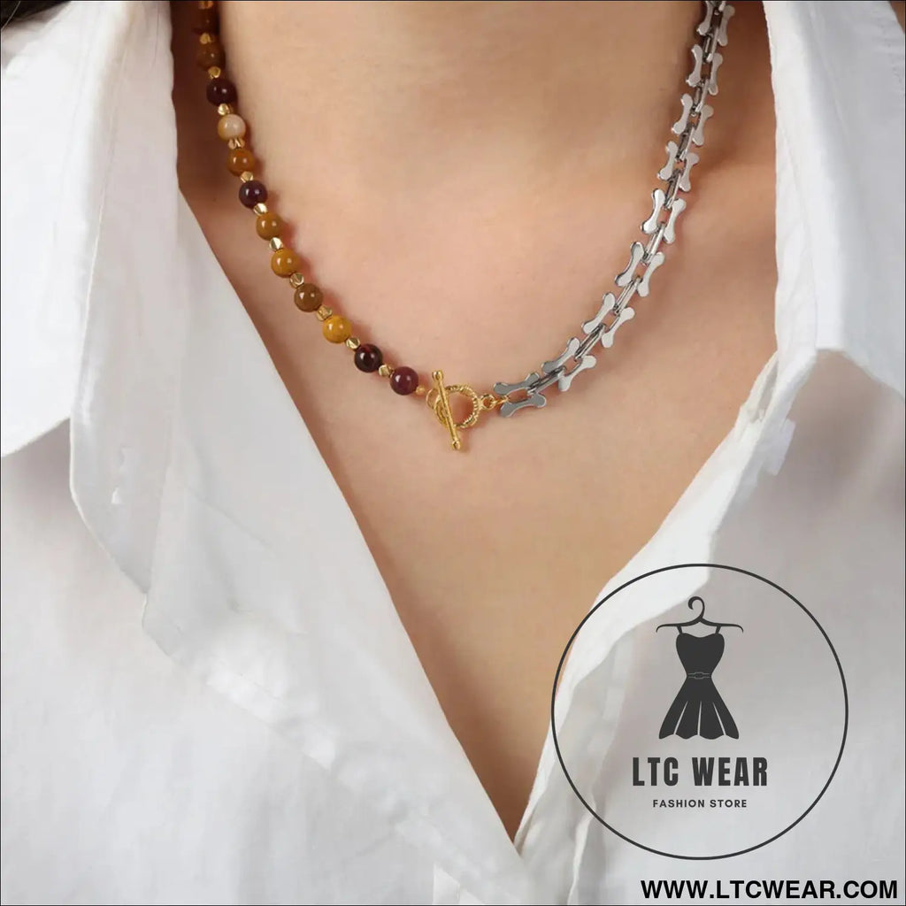 Titanium steel egg yolk stone necklace - silver / one size