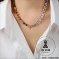 Titanium steel egg yolk stone necklace - silver / one size