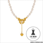 Titanium steel freshwater pearl heart necklace - gold / one size