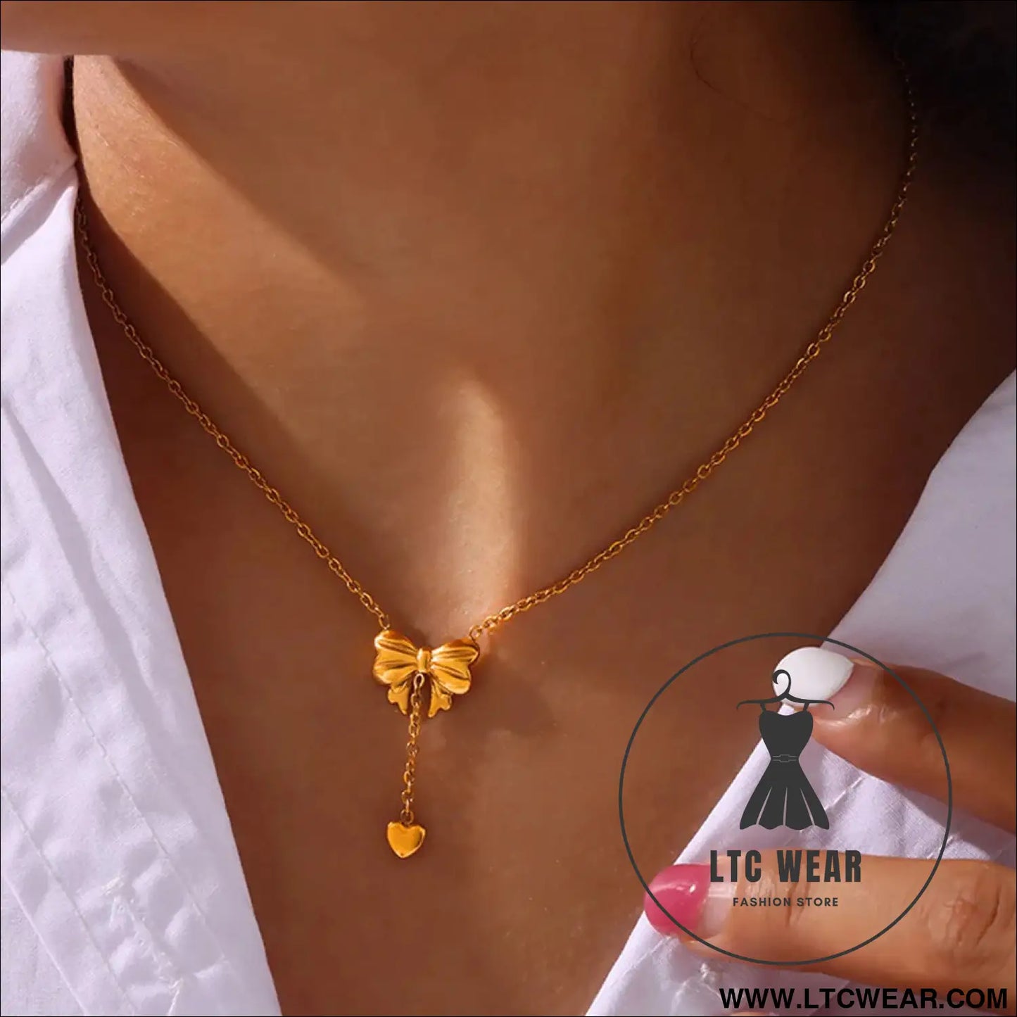 Titanium steel gold-plated bow pendant necklace - gold / one size