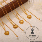 Titanium steel imitation pearl heart pendant necklace - gold / one size