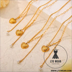 Titanium steel imitation pearl heart pendant necklace - gold / one size