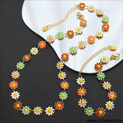 Titanium steel oil drip flower necklace - gold / one size