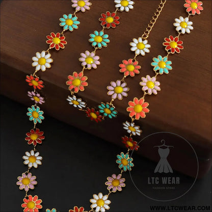 Titanium steel oil drip flower necklace - gold / one size