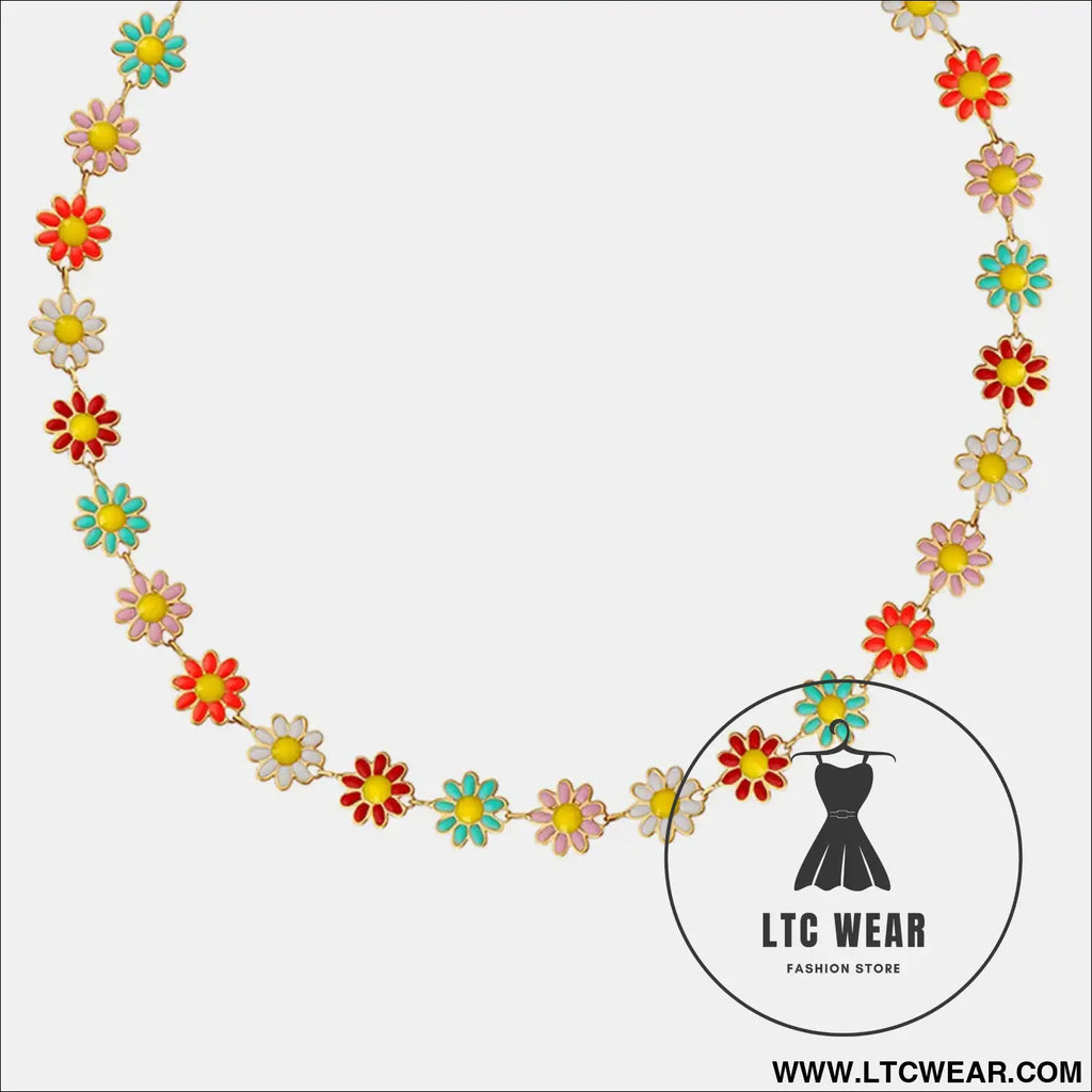 Titanium steel oil drip flower necklace - gold / one size