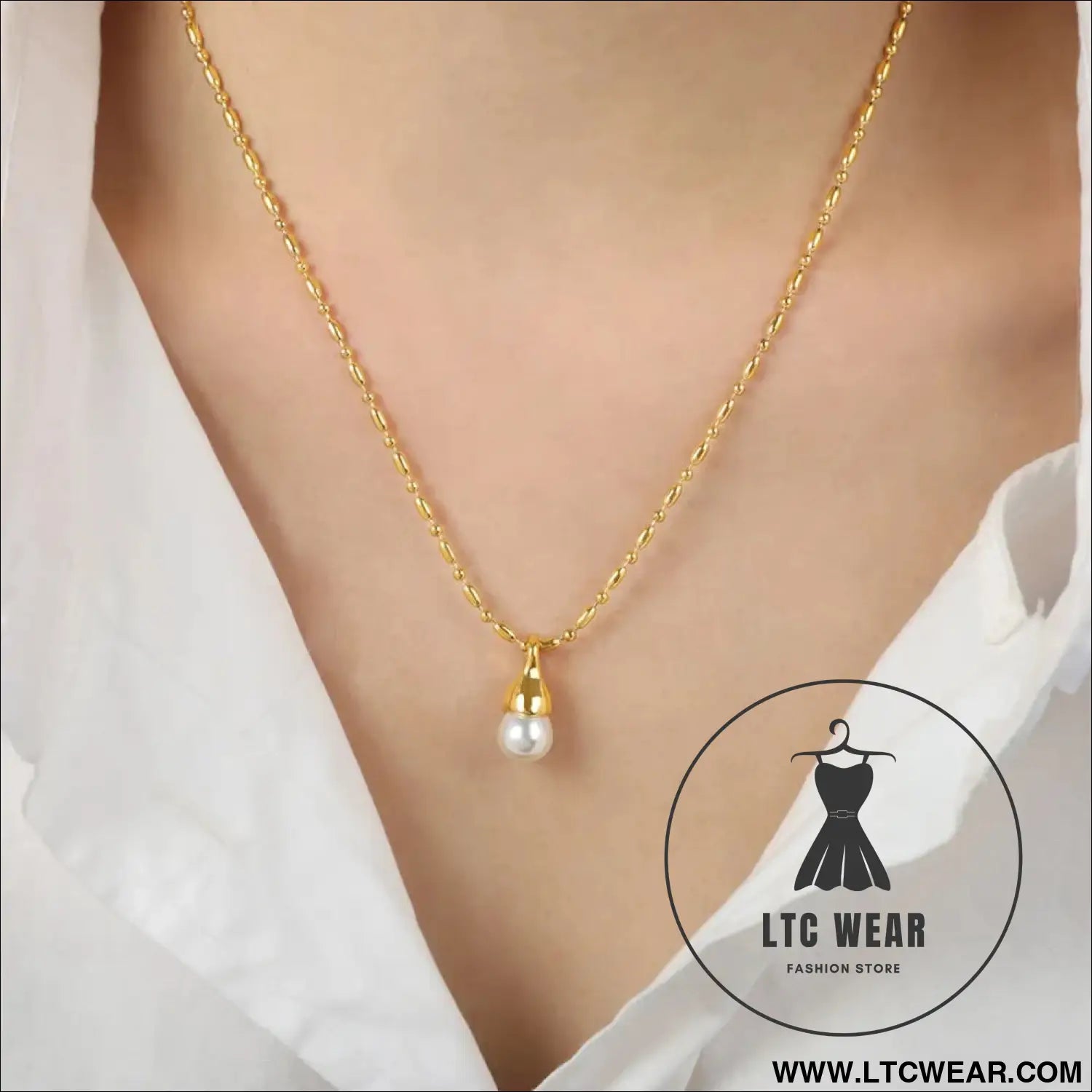 Titanium steel pearl pendant necklace - gold / one size