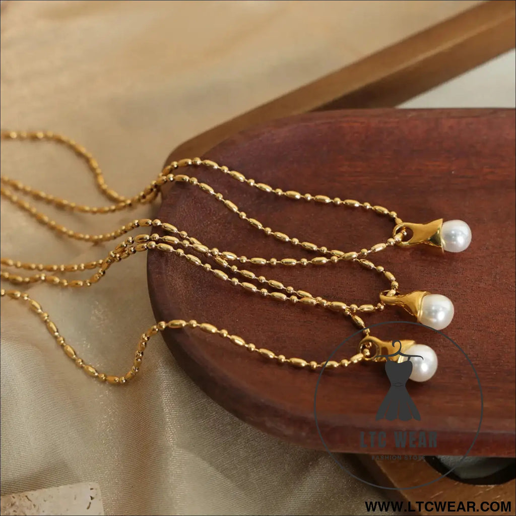 Titanium steel pearl pendant necklace - gold / one size