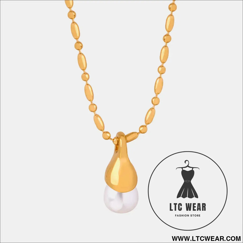 Titanium steel pearl pendant necklace - gold / one size