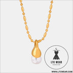Titanium steel pearl pendant necklace - gold / one size