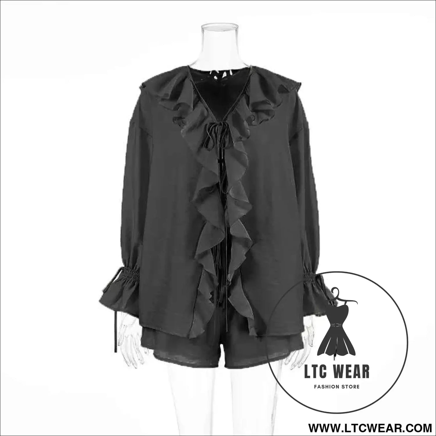 Tornova Women's Ruffled Spring Shorts & V-Neck Set