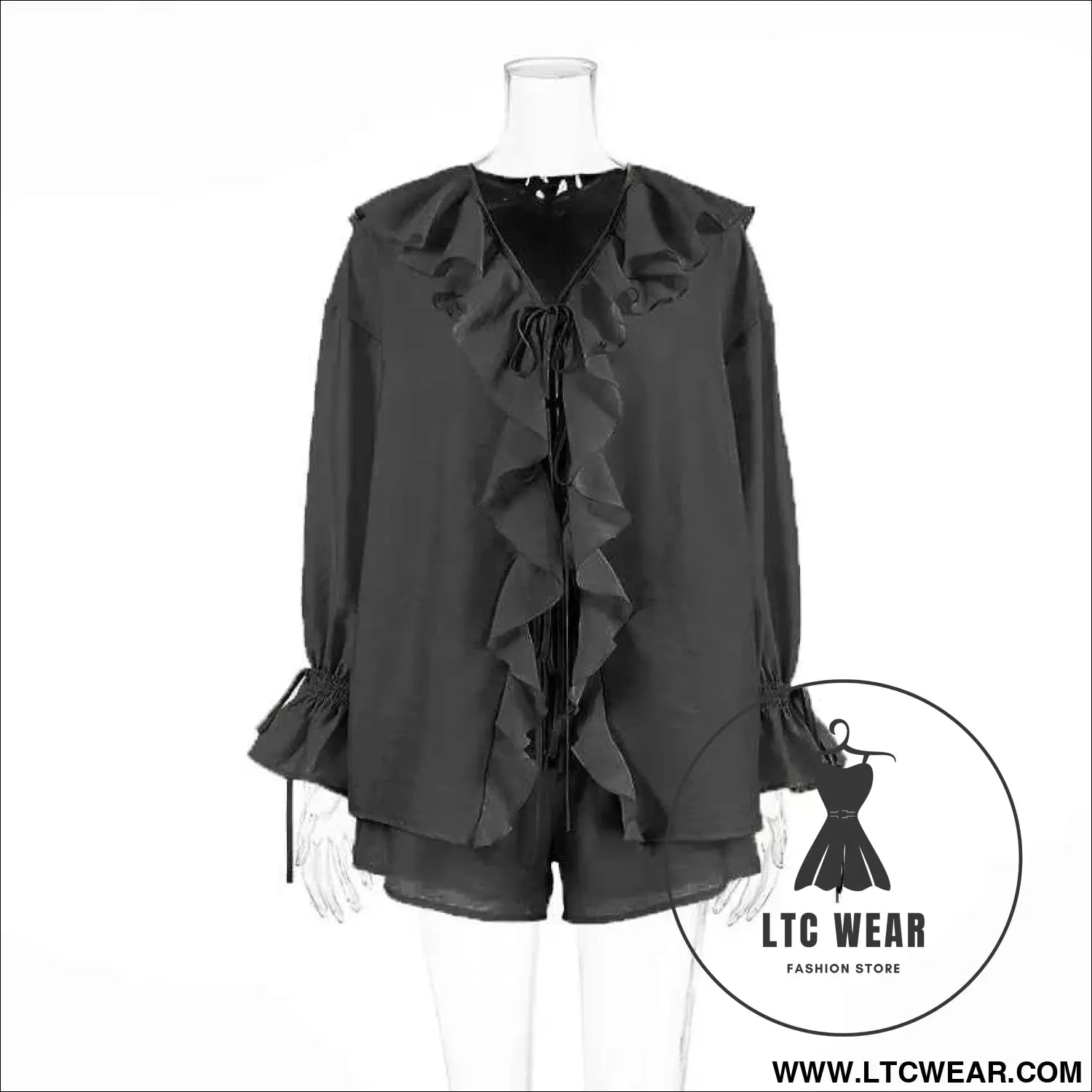 Tornova Women's Ruffled Spring Shorts & V-Neck Set