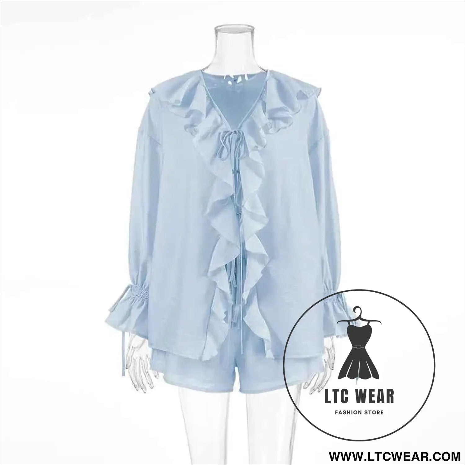 Tornova Women's Ruffled Spring Shorts & V-Neck Set