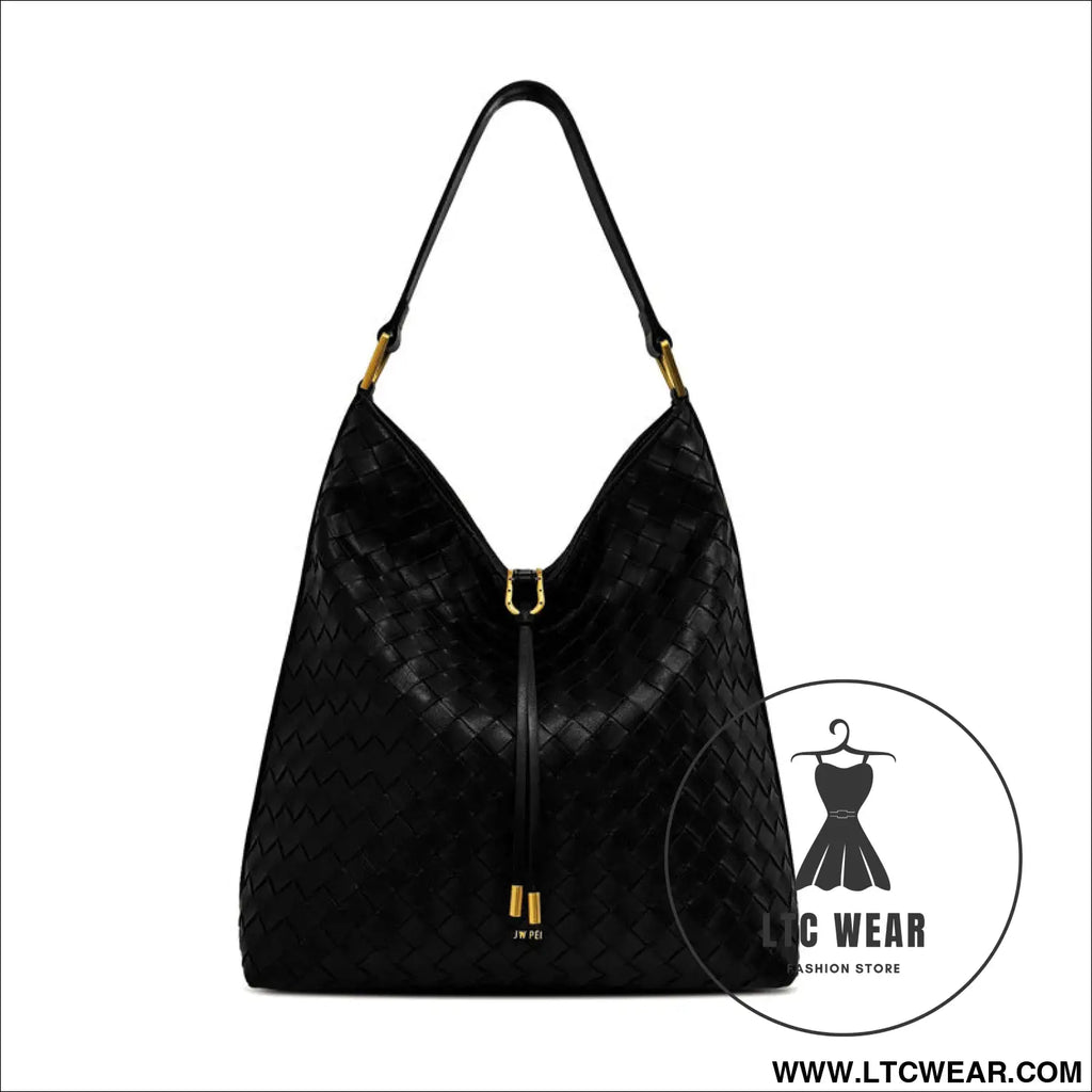 Tote bag with large capacity and lazy feeling single shoulder armpit bag - woven texture black / 29*33*12cm