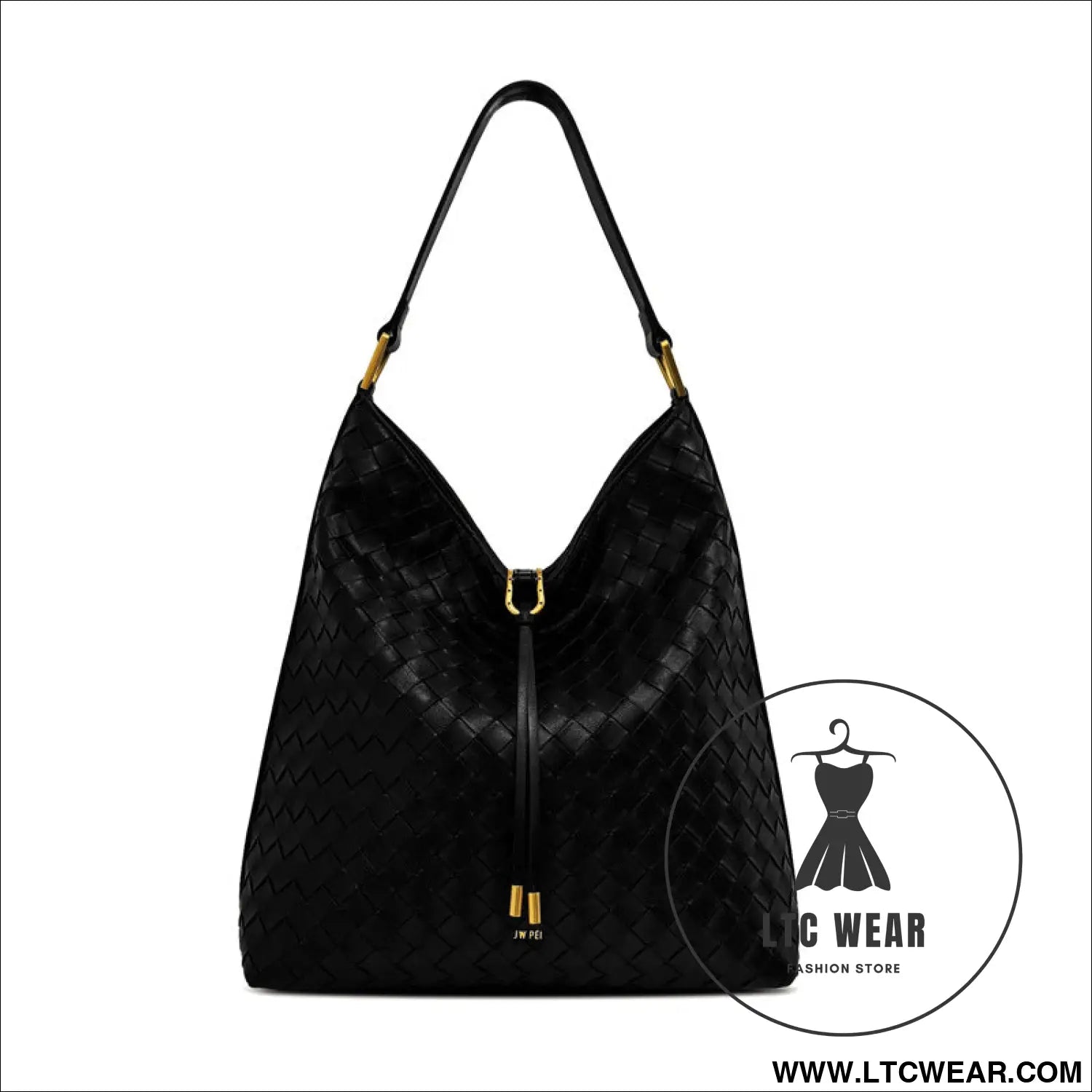 Tote bag with large capacity and lazy feeling single shoulder armpit bag - woven texture black / 29*33*12cm