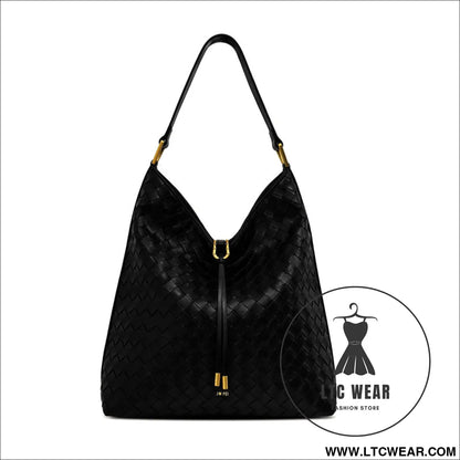 Tote bag with large capacity and lazy feeling single shoulder armpit bag - woven texture black / 29*33*12cm